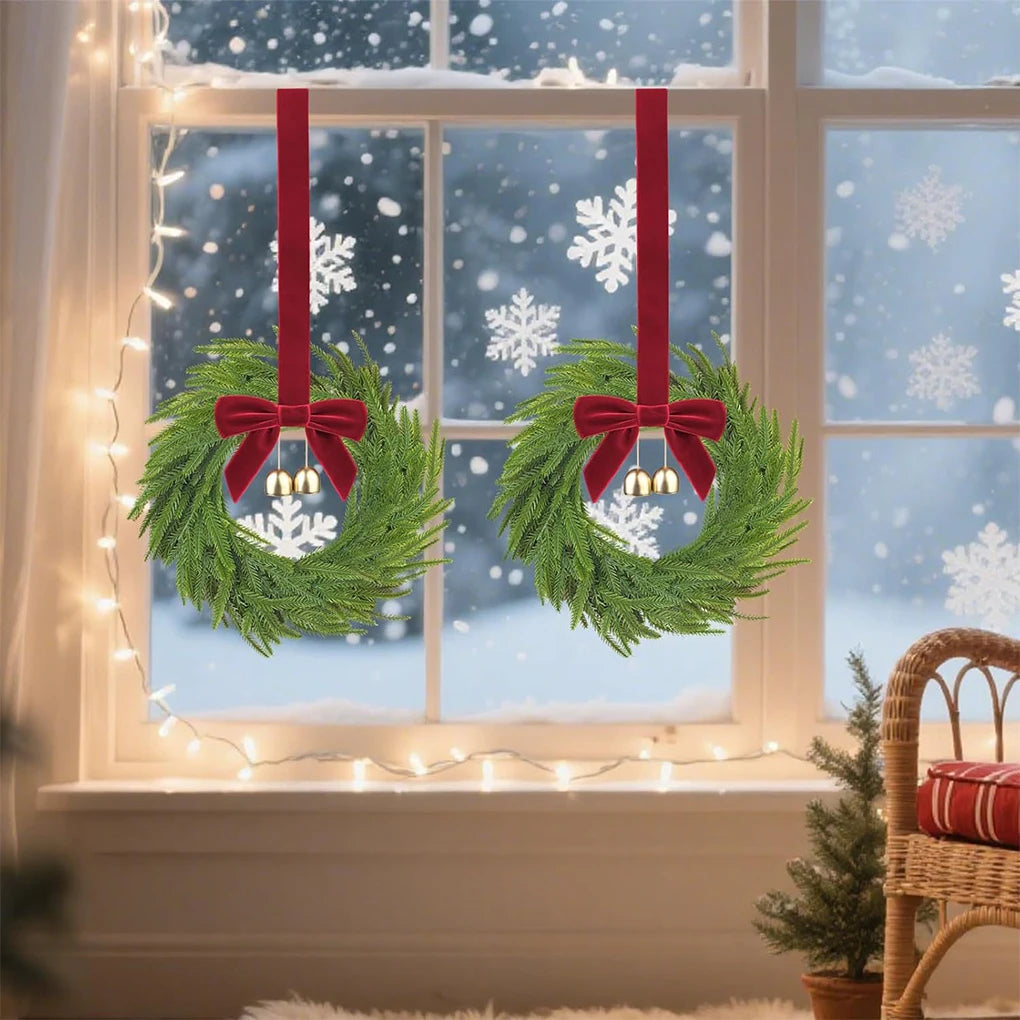 Mini Christmas Pine Wreath with Bow & Bell – 30cm Holiday Décor Christmas Wreath Vue