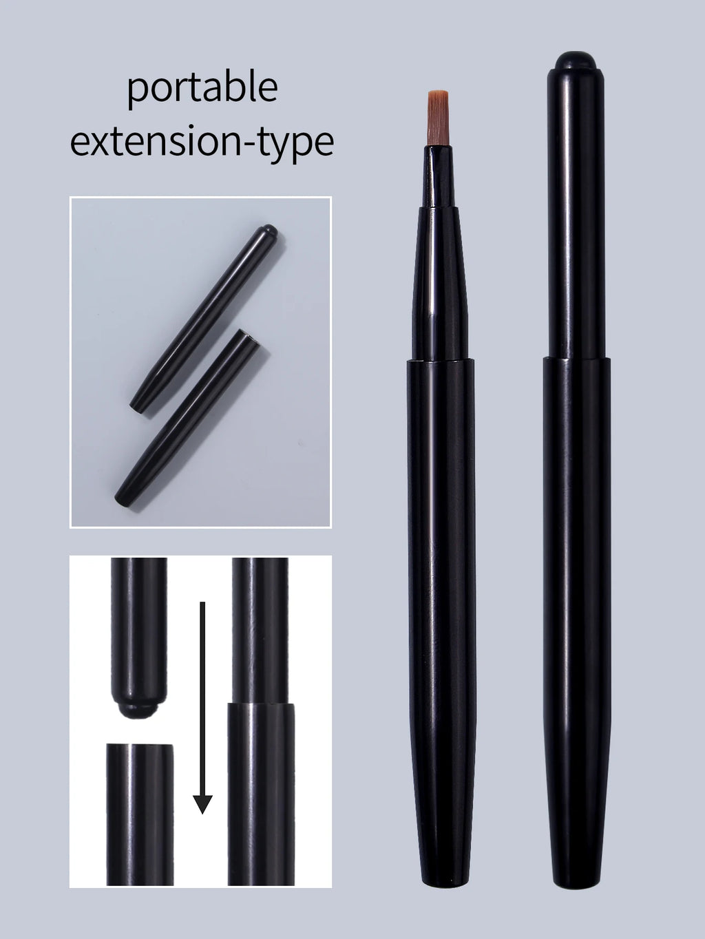 2PCS Portable Makeup Brush‑ Retractable Lip Brush Soft Fiber Hair Fashion Design Travel Lip Brush Vue