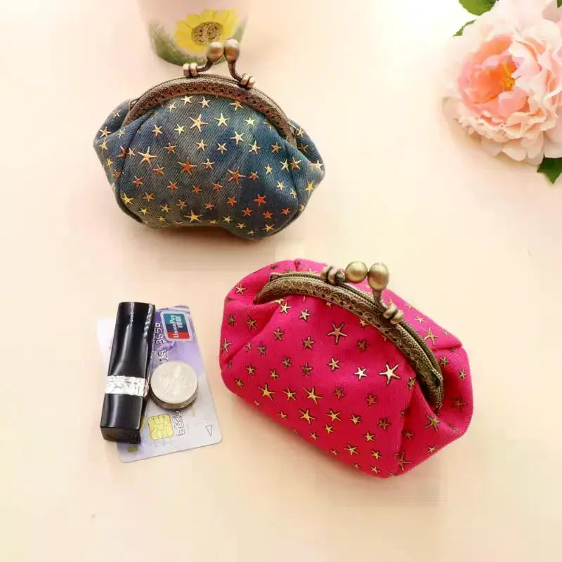 Denim Star Coin Purse for Women Mini Wallet with Buckle Card Holder Small Pocket Purse Everyday Use Vue