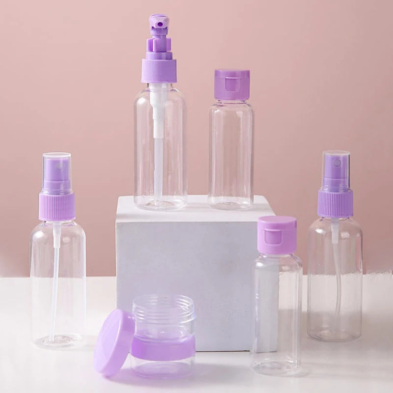 6Pcs Travel Size Bottles Kit Leak Proof Portable Toiletry Containers Empty Cosmetic Lotion Toner Spray Shampoo Essentials Cream Vue