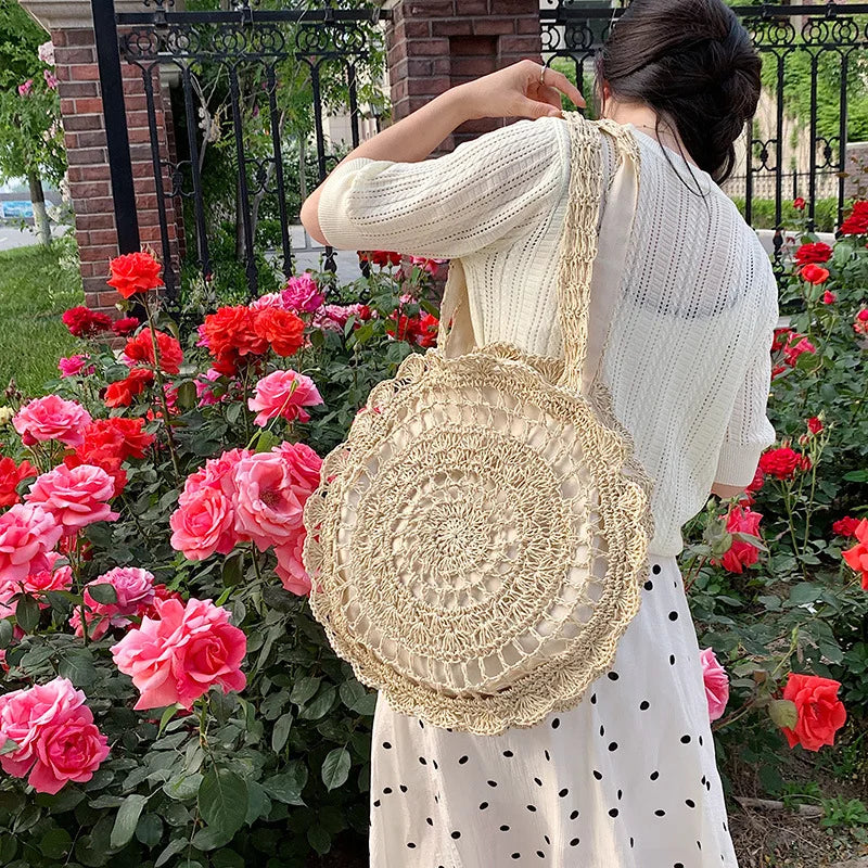 Handmade Straw Woven Bag Women Hollow Design Large Capacity Handbag
