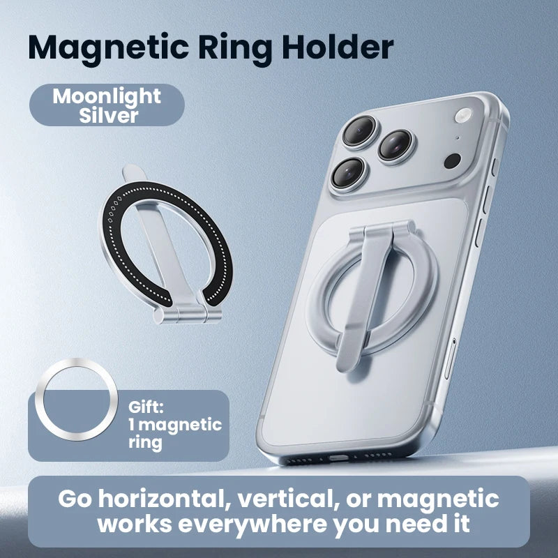 Ultra-thin Cell Phone Ring Holder Magnetic Ring Foldable Kickstand Magnet Grip Desktop Stand for Phone Vue Sliver