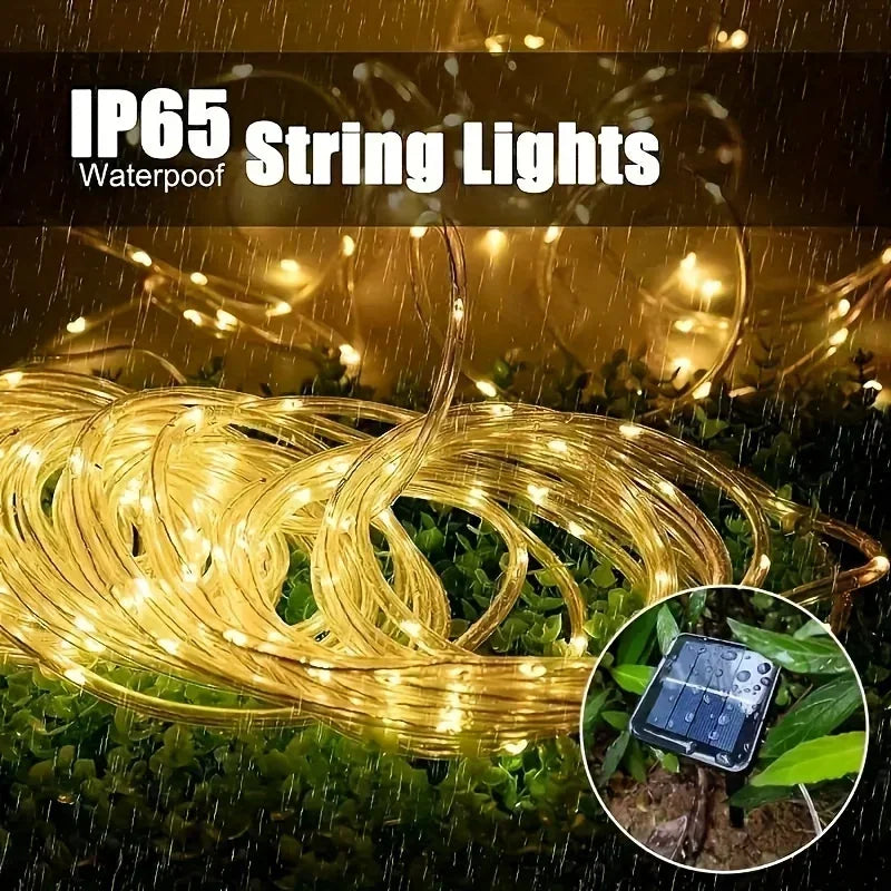 300Led Outdoor Solar Tube Rope Led Fairy Light Garden Christmas Decoration Xmas Wedding Garland Waterproof String Light Strip Vue