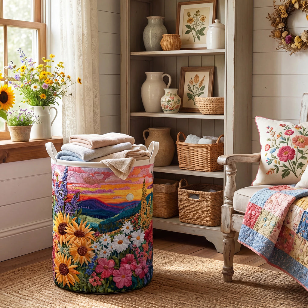 Foldable Boho Floral Laundry Hamper Basket – Large Round Storage Laundry Hamper Basket Vue