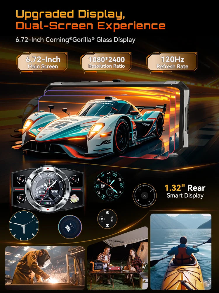 Cubot Rugged Smartphone 5G King Kong 11, Android 15, Up to 32GB RAM+256GB ROM, 108MP Camera, 10200mAh, Dual Screen, MTK7025, 6nm Vue