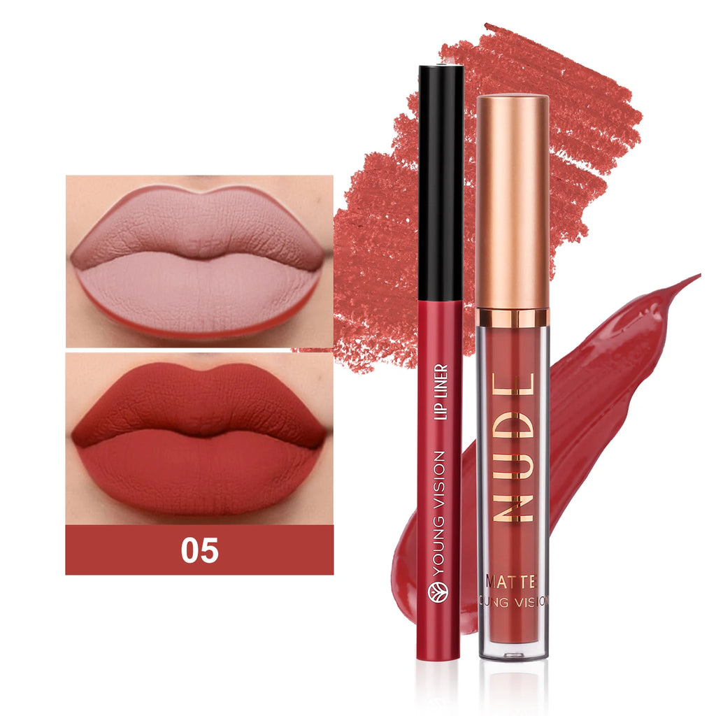 YOUNG VISION 2-color matte long-lasting color lip liner set waterproof anti-sweat non-stick cup lip gloss rotatable lip liner Vue 8078-05