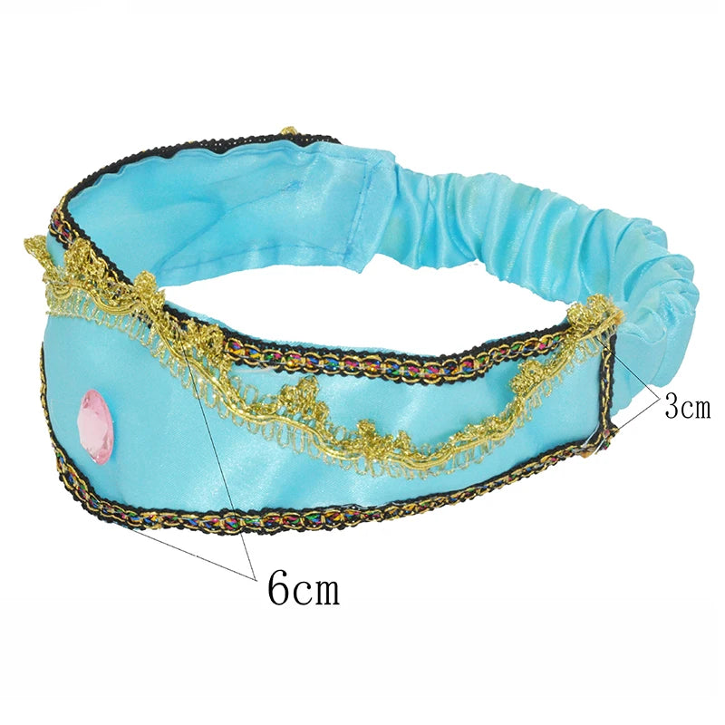 1PCS Girls Jasmine Blue Headbands Large Crystal Children Headwear Arabian Princess Hair Bands For Cosplay Party Hair Accessories Vue A1