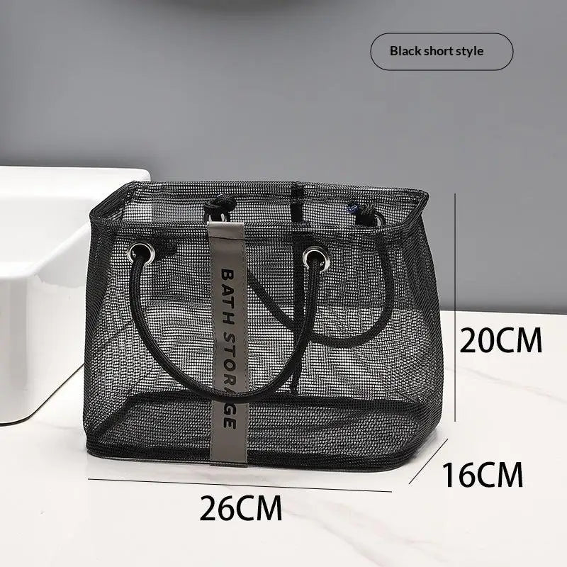 Collapsible Mesh Drain Basket 2in1 Large Portable Handle Organizer For Swimming Bathroom Toiletry Storage Vue S Black