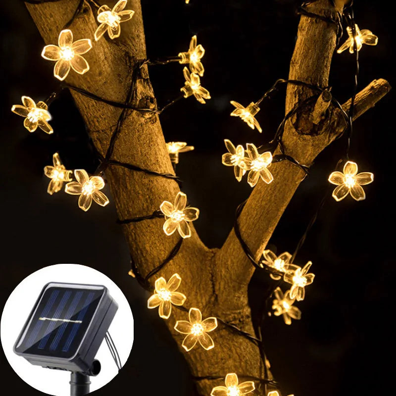 1pc 6.5M30LED Solar String Sakura Lights LED Outdoor Waterproof Festival Garden Decorative Lights Vue Warm White 6.5M-30LED