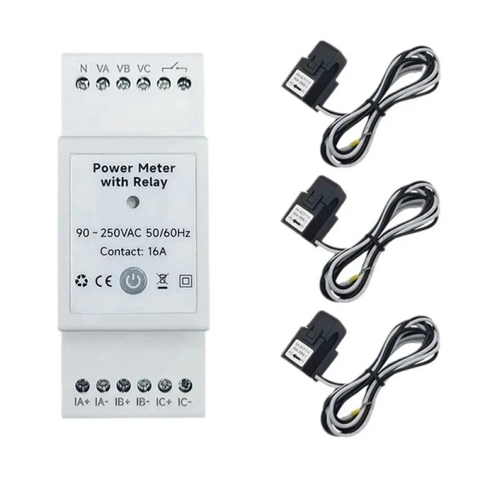 Tuya Smart WiFi Bidirectional 3 Phase Energy Meter 3 Way with 80A Clamp Din Rail App Monitor Solar Power Electricity Statistic Vue