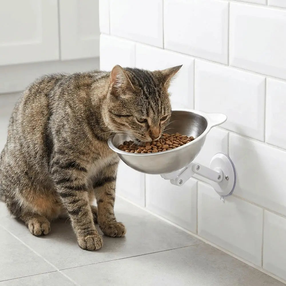 Stainless Steel Magnetic Cat Bowl Space Saving Height Adjustable Dogs Water Bowl No-Drill Leak-Proof Cervical Spine Bowl Kennels Vue