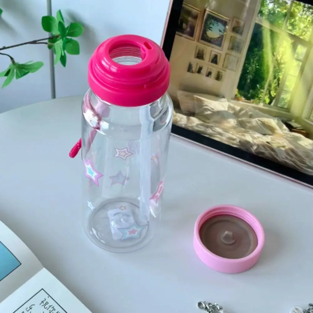 Leak-Proof Plastic Water Bottle Star Pattern Transparent Portable Sports Kettle with Hanging Rope Anti-Fall Cold Drink Cup Vue