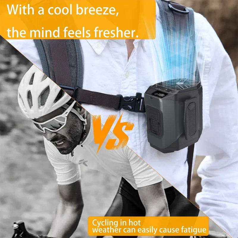 Portable Waist Fan 10000mAh LED Lighting Hanging Neck Fan with Power Bank 5 Speed Strong Airflow Cooling Fan for Outdoor Working Vue