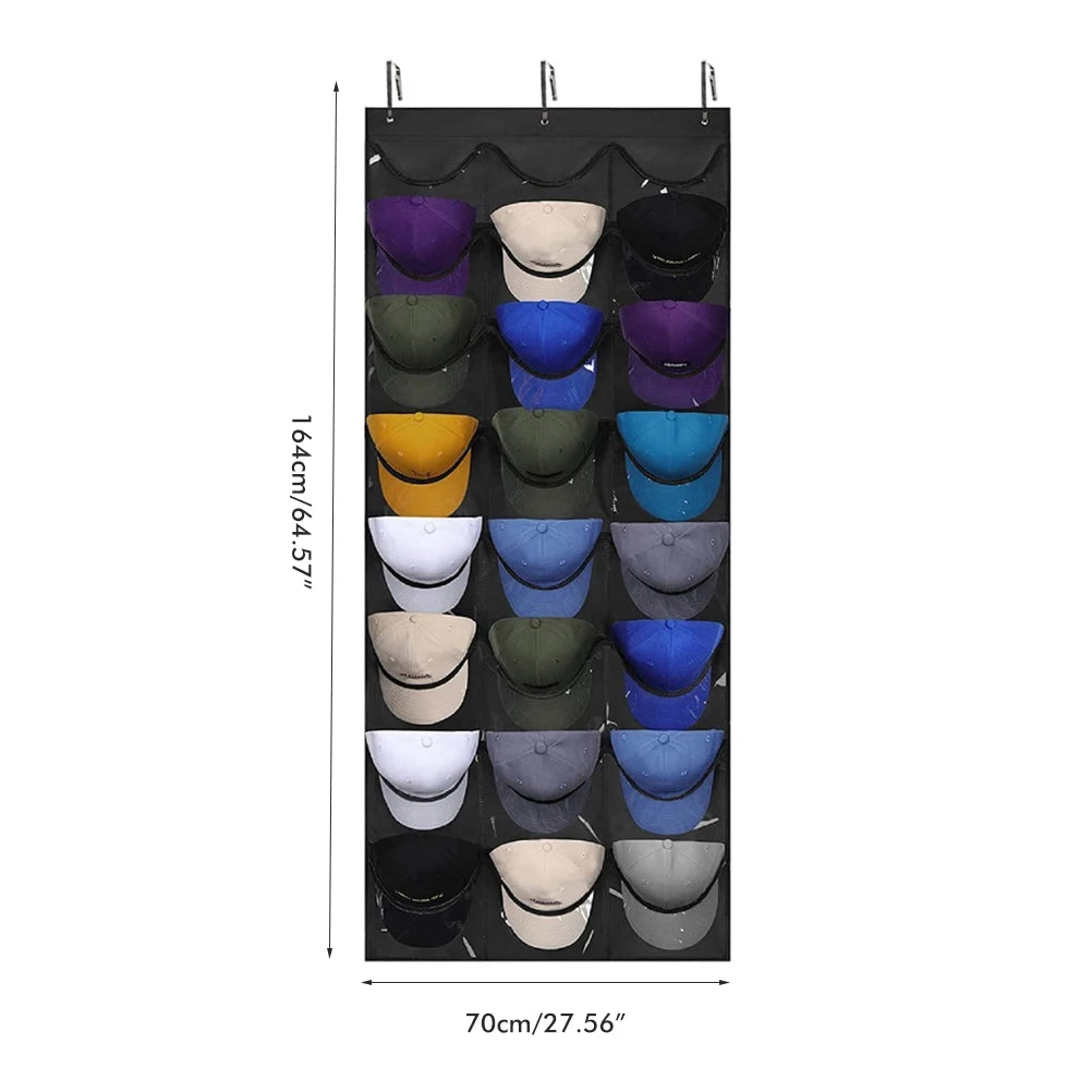24 Pockets Hat Rack for Baseball Caps Hat Organizer Hanging Caps Storage Holder for Closet Wall Vue