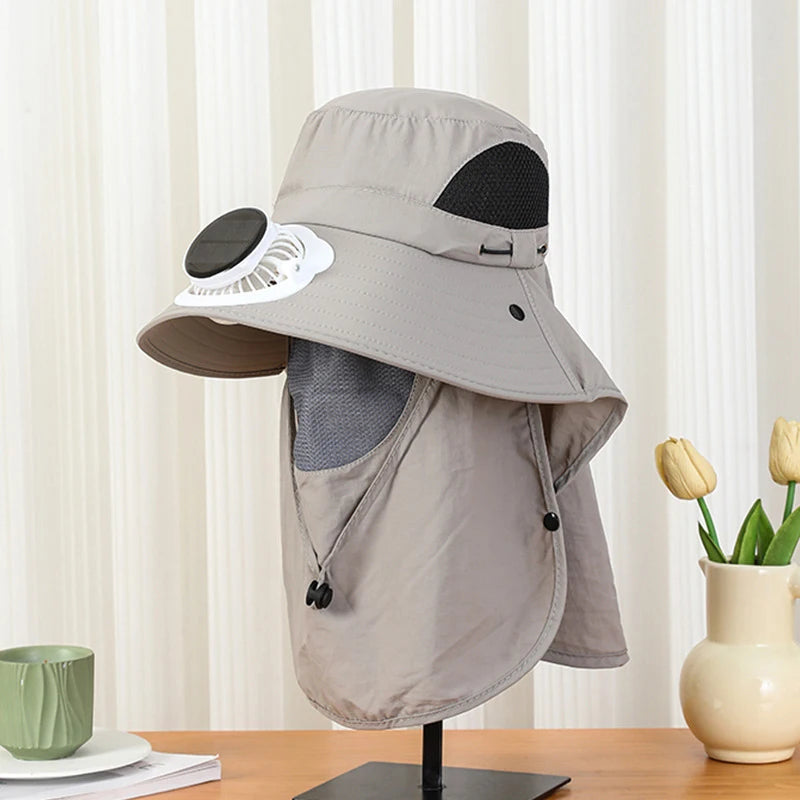 Solar Powered Fan Hat for Men Wide Brim UV Protection Hat for Outdoor Activities Hiking Fishing Camping Vue