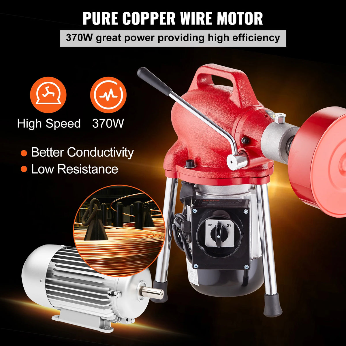 120 FT Electric Drain Cleaner Sewer Snake Auger & 7 Cutters Electric Drain Auger Vue