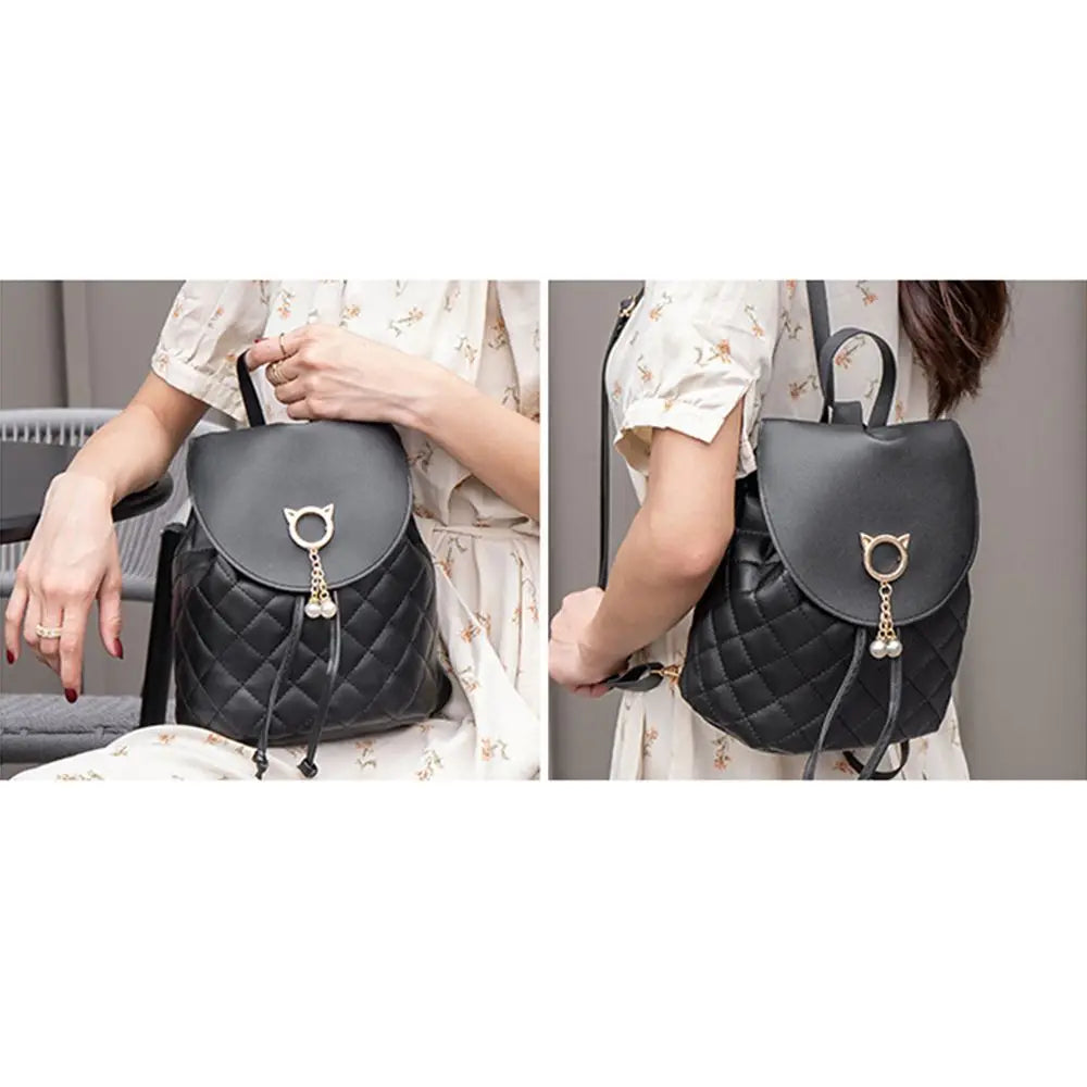 Women Casual Small Backpack Student Bookbags PU Leather Drawstring