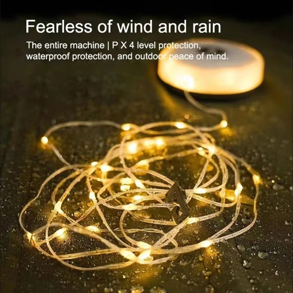 10m/7m Length Camping String Light Waterproof Warm Light Fairy Lights APP Control Rechargeable Christmas Light String Vue
