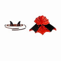 Stand Collar Pet Bat Costume Horns with Ear Holes Dog Purple Cloak Soft Satin Fabric Lightweight Cat Gothic Headband Vue Red M
