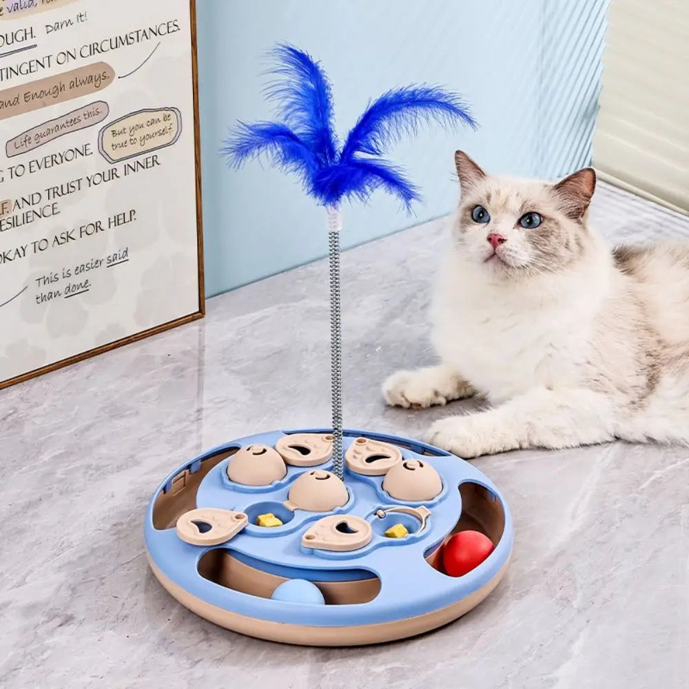 Turntable Design Smart Cat Puzzle Toy Feather Teaser Ball Track Interactive Slow Feeder Self-Play Non-Slip Base Vue