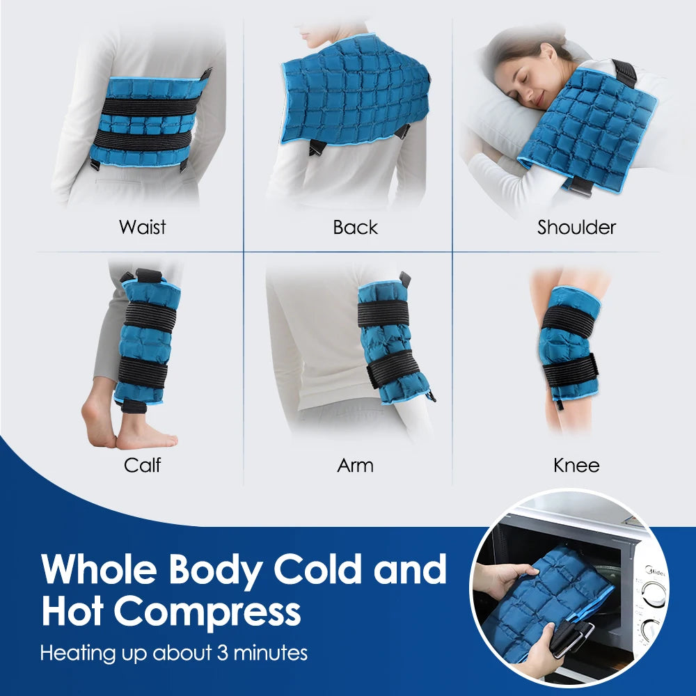 Reusable Hot Cold Wrap for Back Shoulder Knee Leg - Self-Absorbing Ice Pack Microwave Heating Pad with 2 Straps Vue