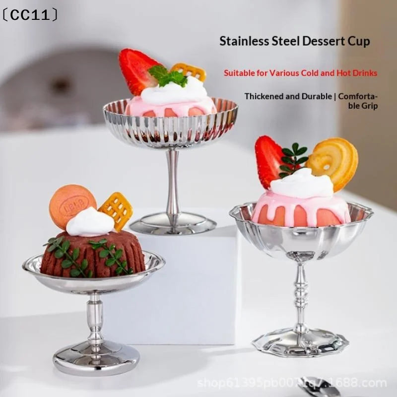Stainless Steel Salad Cup Food Grade Ice Cream Goblet Retro Dessert