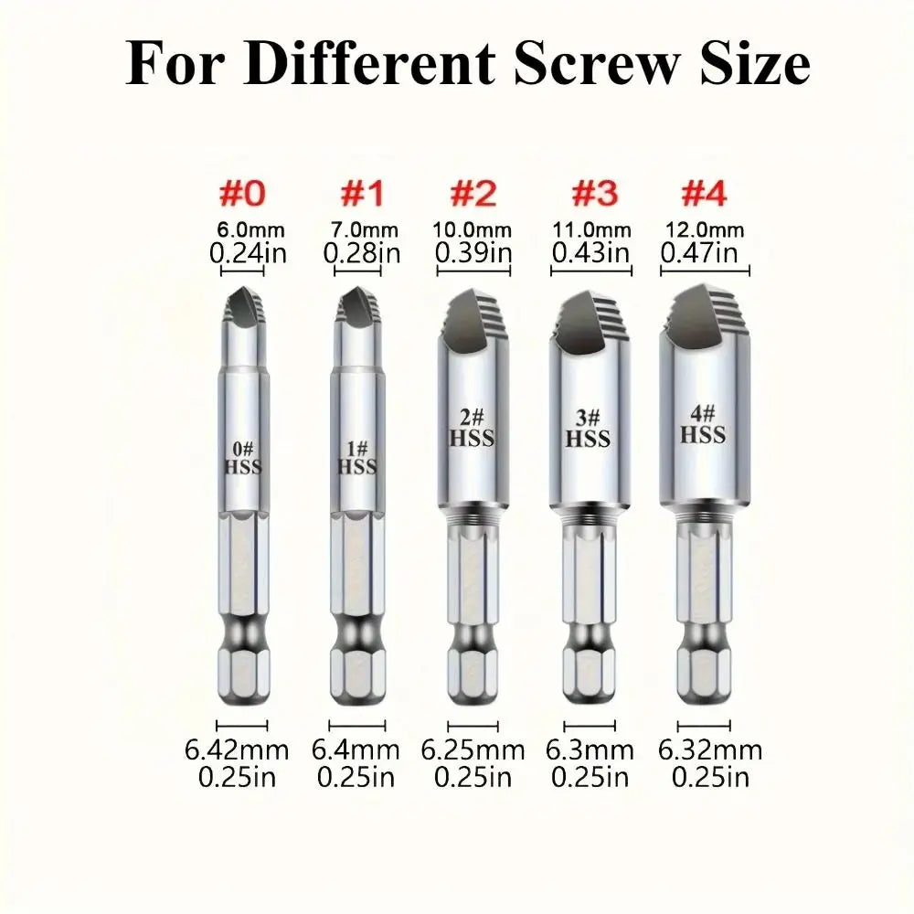 Titanium Coated Screw Extractor Set Hex Shank Hardened Steel Easy Out Drill Tool Universal Tool 5 Pieces Set Vue