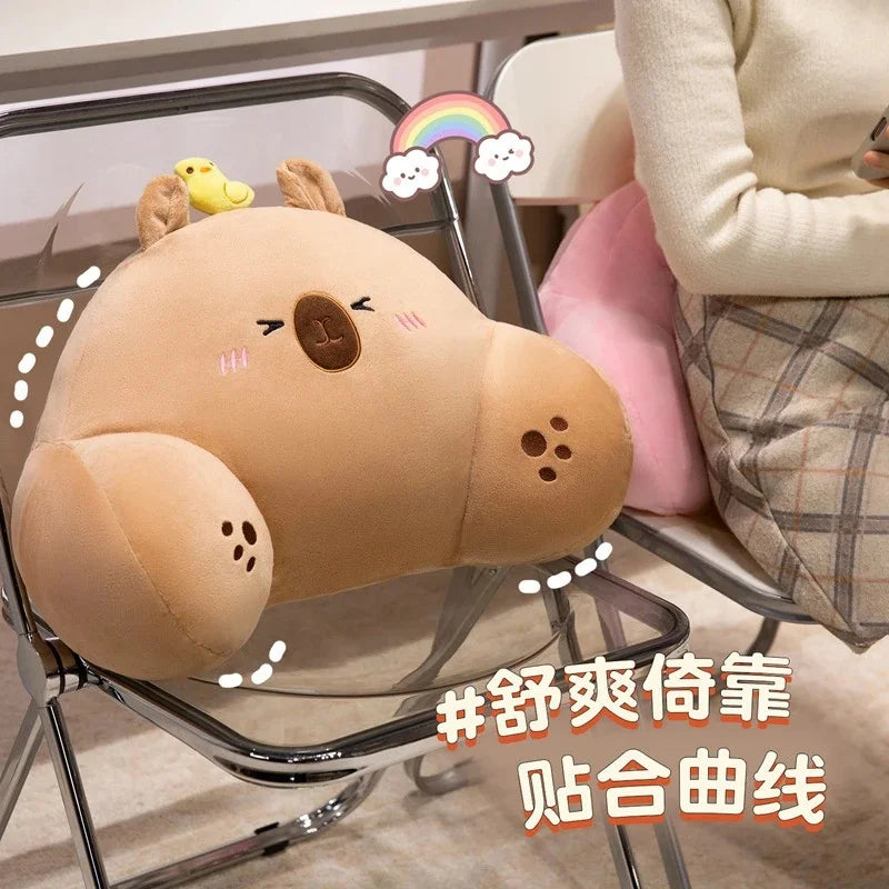 Capybara Lumbar Pillow Plush Cute Orange Fruit Top Soft Cotton Doll Cushion For Sofa Bed Office Desk Cozy Home Decor For Kids Vue