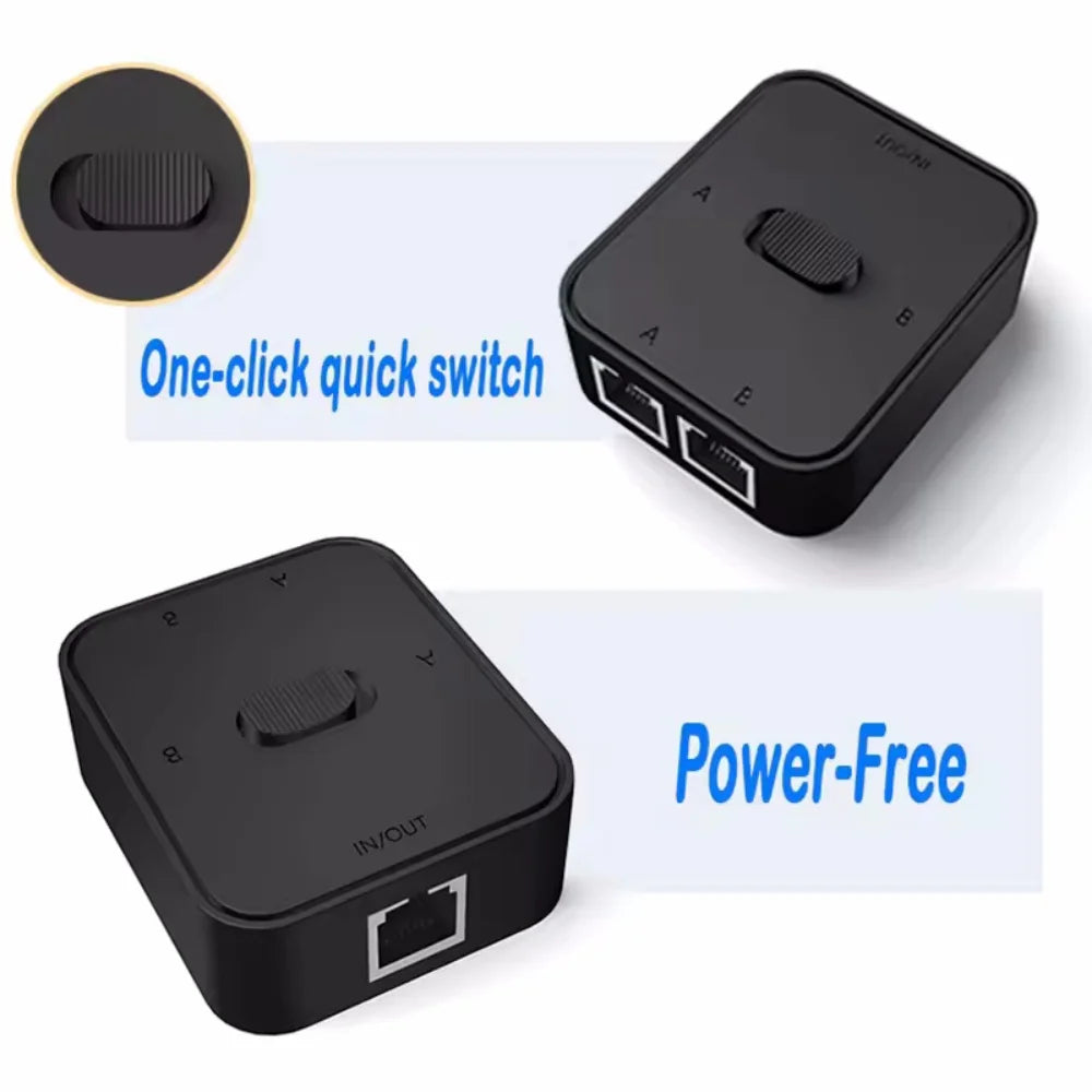 2 Port Gigabit Network switch RJ45 Switch Network Splitter Cable Extender 1000mbps Selector Power Free 2 Way adapter Connector Vue