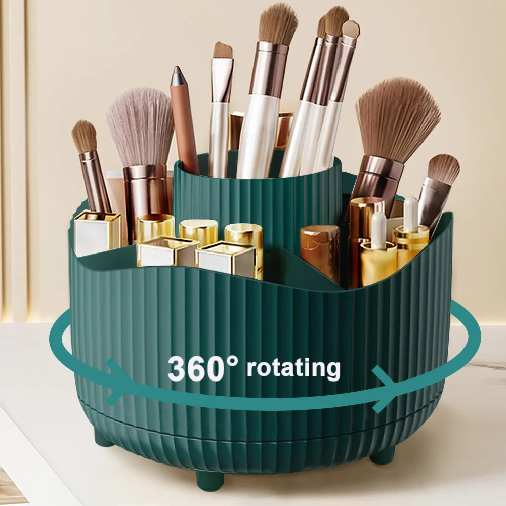 360° Rotating Large Capacity Makeup Holder Desktop Cosmetic Storage Box Organizer Portable Lipstick & Makeup Brush Stand Vue 360GE
