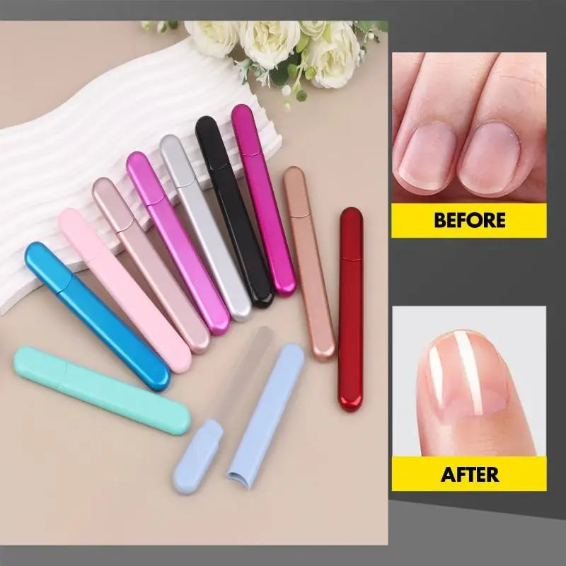 Glass Nail File With Case, Crystal Diamond Salon Best Beauty Nail Buffer For Natural And Acrylic Nail Vue