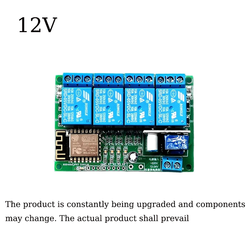 4 Way ESP8266-12F Secondary Development Relay Module WiFi 220V/12V Powered Remote Control Relay Support TCPServer/TCPClient Mode Vue