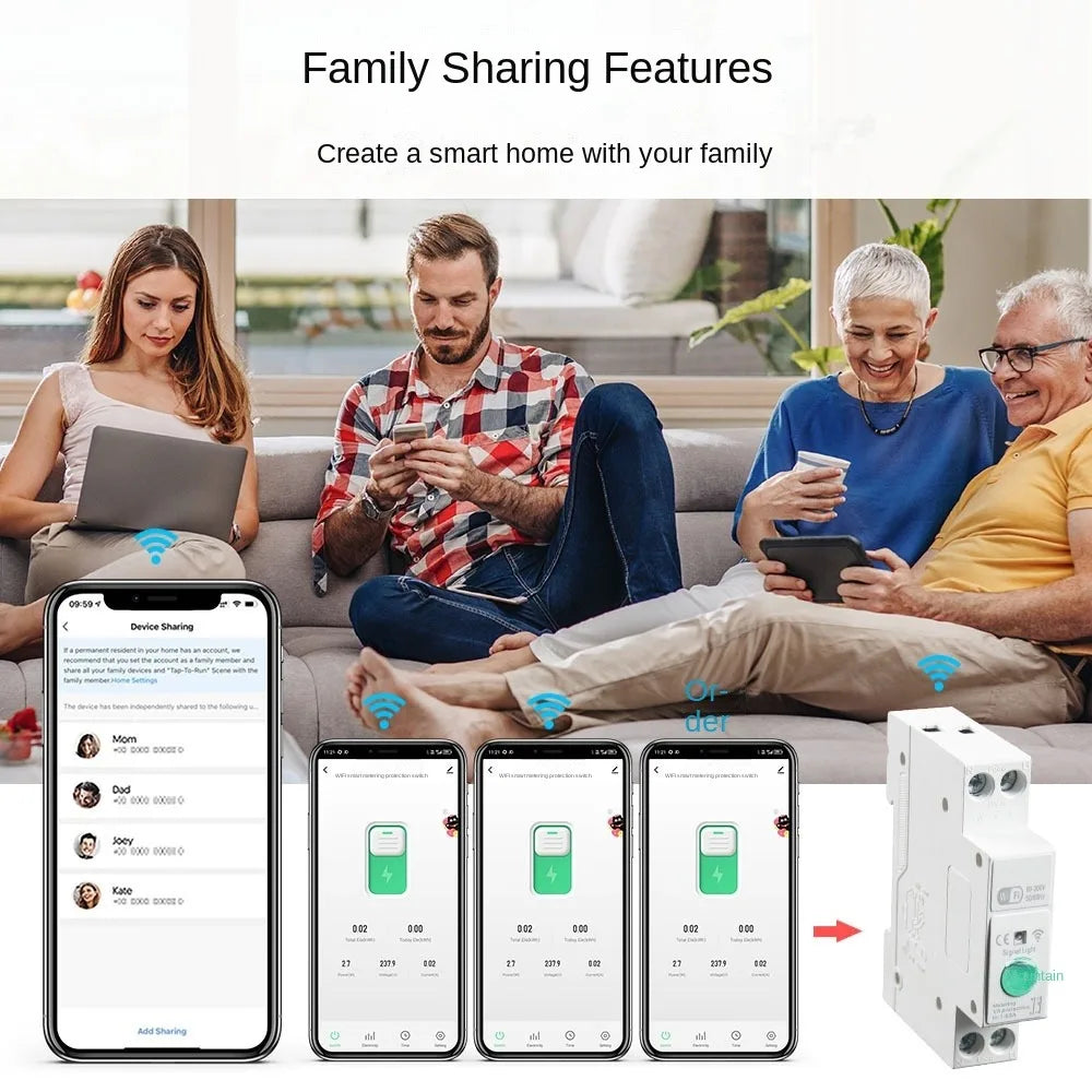Remote Voice Control Tuya WiFi Smart Circuit Breaker Electricity Statistics Energy Kwh Metering Din Rail Switch Monitoring Vue