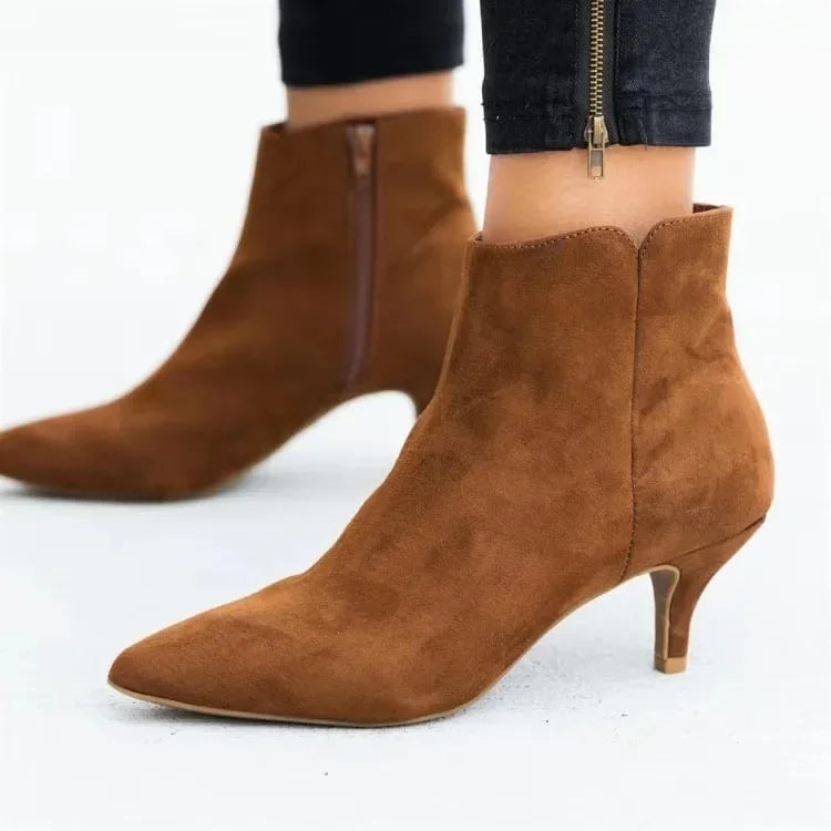 Women's Leopard Ankle Boots Pointed Toe Chunky Heel Zip Ankle Boots Vue coffee 43 China Mainland