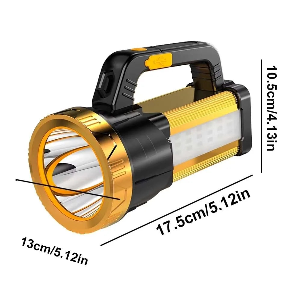 Anti-splash Water Camping Searchlight with Side Lights USB Rechargeable Powerful Handheld Lantern LED Bright Portable Mine Light Vue