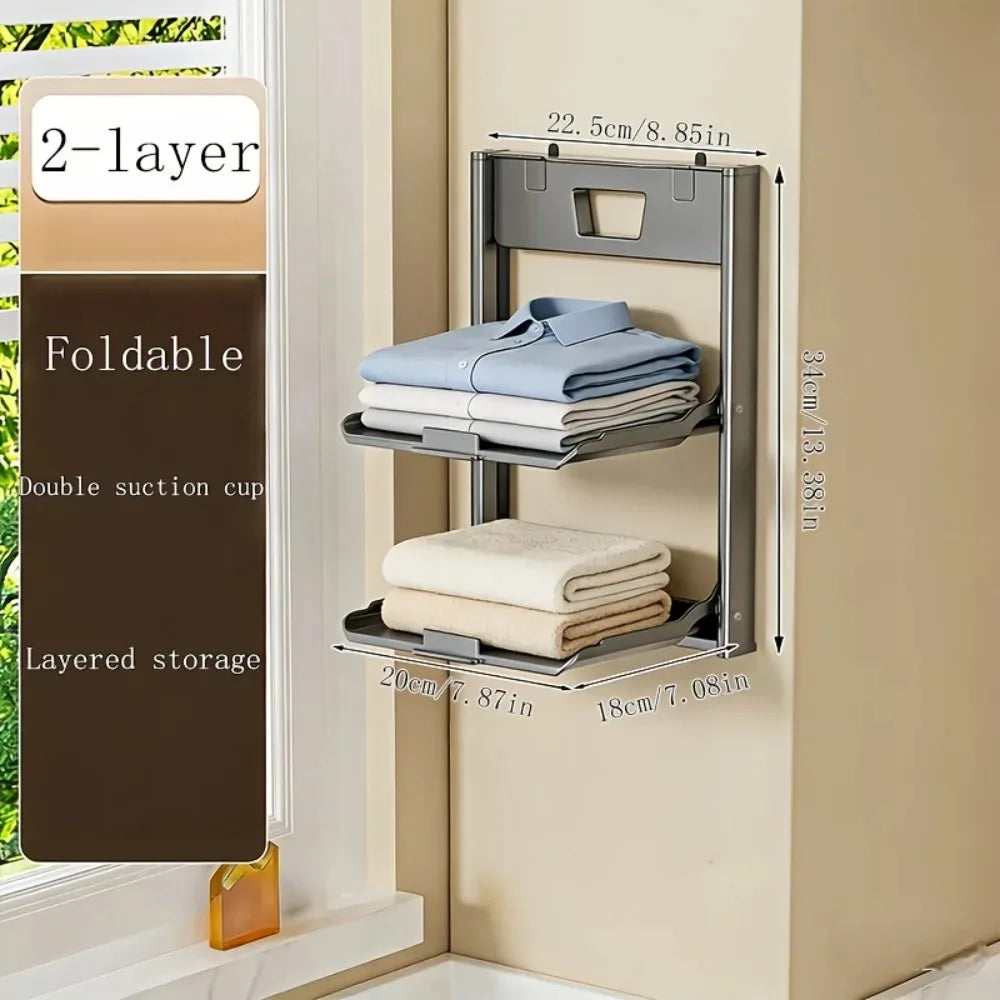 Foldable Wall Mounted Bathroom Organizer Shelf Punch-Free Aluminum Storage Rack for Towels Cosmetics Kitchen Bathroom Multi-Tier Vue two layers
