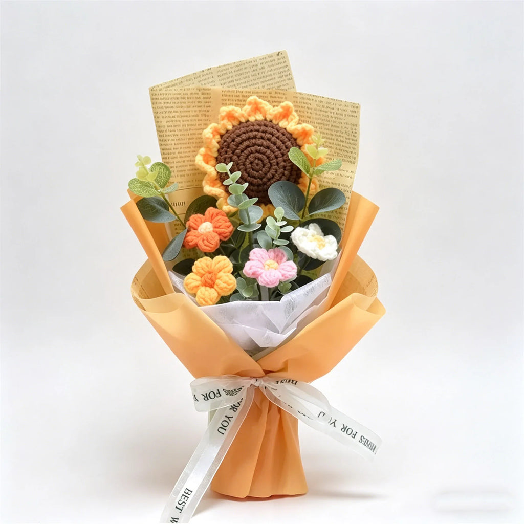 Hand Crochet Cashmere Sunflower Bouquet Daisy Rose Valentine's Day Anniversary Wedding Mothers Day Birthday Gift Bridal Shower Vue