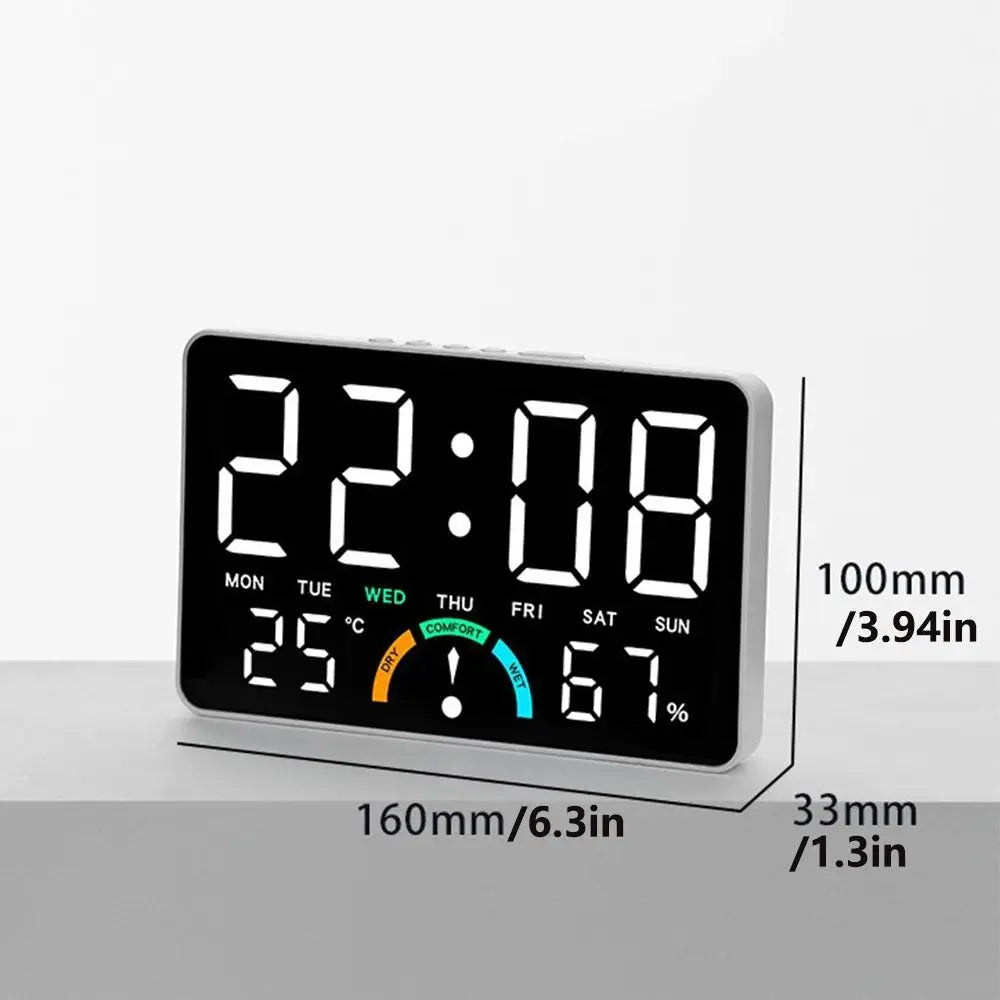 Time/Temperature/ Humidity Digital Wall Clock Dual Alarms Large Screen LED Alarm Clock Comfort Reminder Date Display Vue