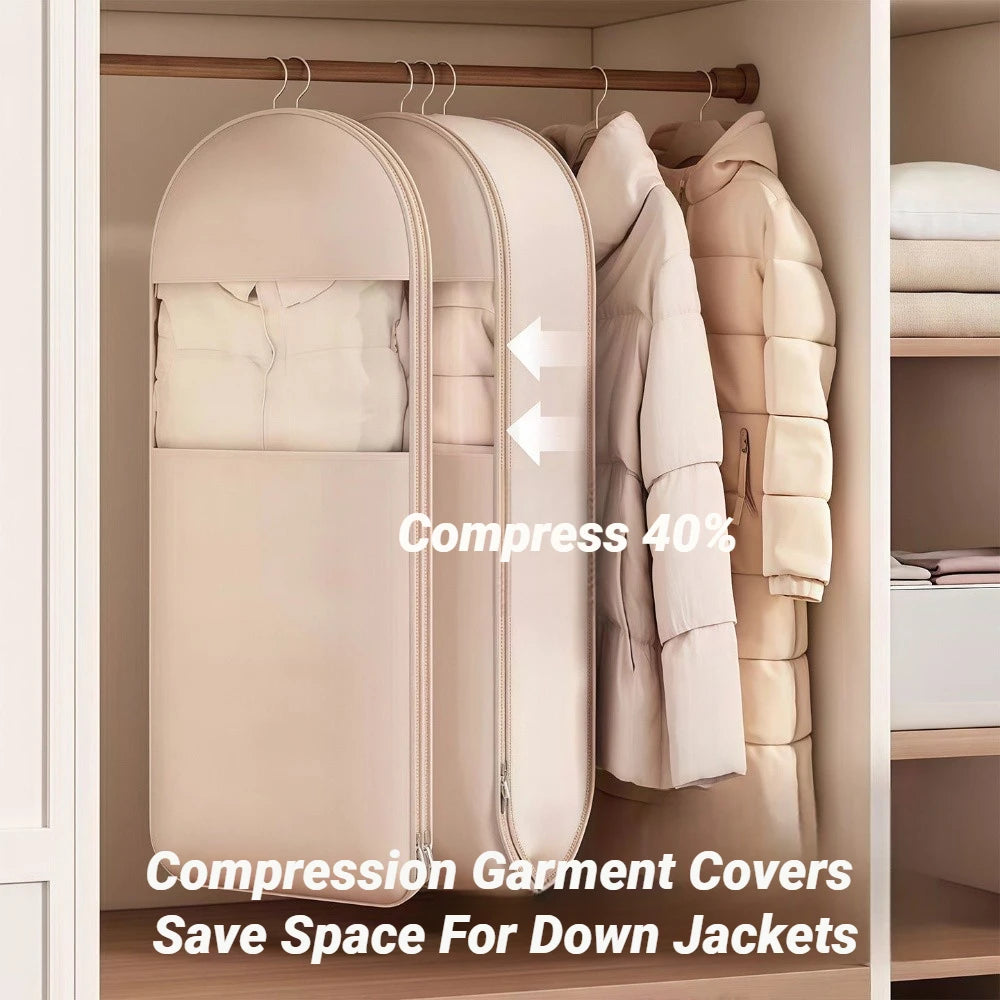 Hanging Down Jacket Compression Storage Bag Visible Dust Cover Household Clothes Organizer for Wardrobe Closet Space Saver Vue