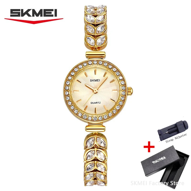 SKMEI 2547 Women's Diamond Quartz Watch – Waterproof Steel Women's Quartz Watch Vue gold box