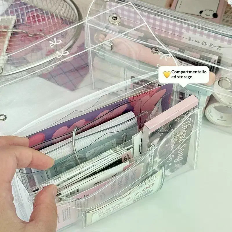 PVC Transparent Button Pencil Case Large Capacity Vertical Simple Ins Style Student Desktop Finishing Niche Stationery Storage Vue