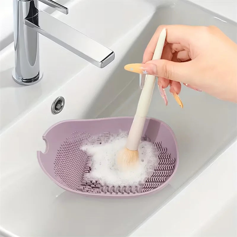 Silicone Makeup Brush Cleaning Bowl with Suction Cup Base & Non-Slip Grip Powder Puff Cleaning Bowl Cosmetic Tool Cleaning Tools Vue