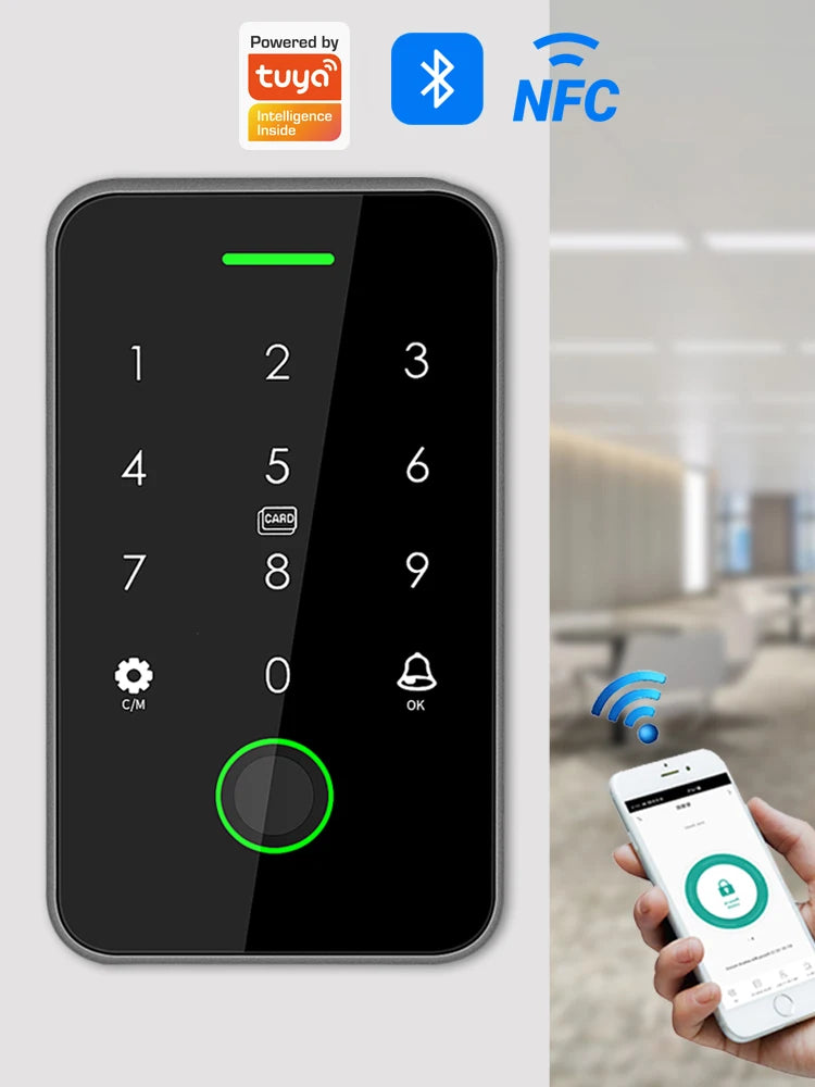Rainproof support tuya app RFID 125K 13.56mhz NFC Fingerprint Bluetooth Gate Door Opener Work with WIFI Gateway Vue