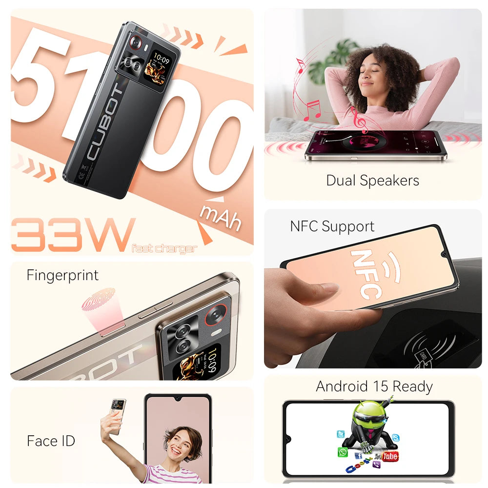6.88-Inch Android Smartphone 5G Cubot X100, Dimensity 7025, 6nm, 2.5GHz, 16GB(8+8), 256GB, 64MP Camera, 5100mAh Battery, NFC Vue