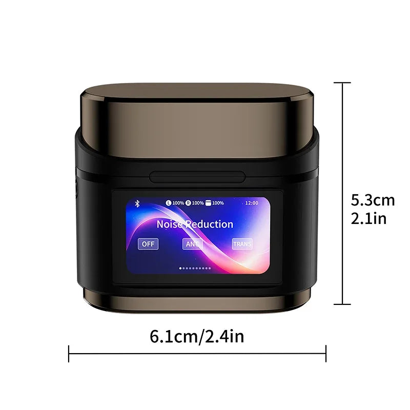 Wireless Earphones Smart Digital Display Touch Screen Bluetooth Headset Supports ANC ENC Active Noise Reduction Headphones Vue Black