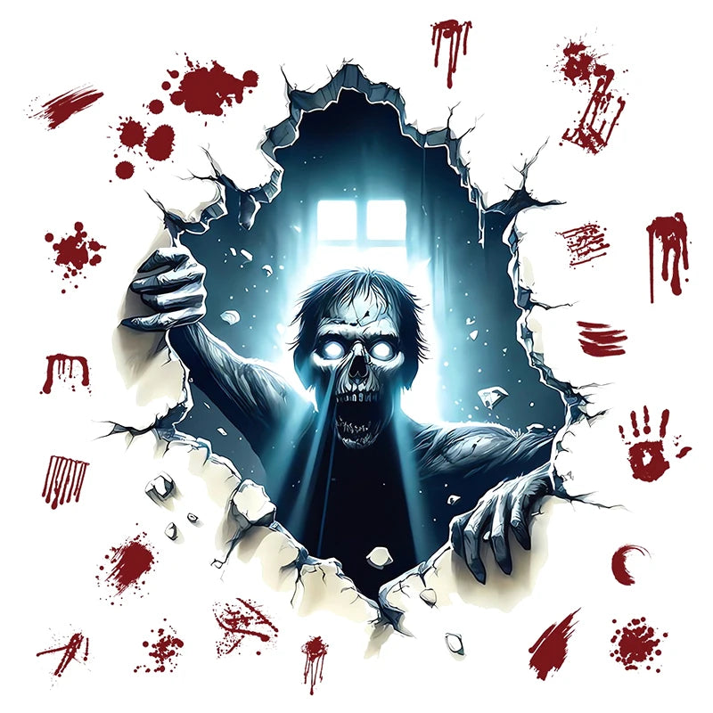 〔CC11〕Removable 3D Effect Halloween Wall-breaking Horror Zombies Climbing Window Wall Stickers Waterproof Oil-proof Stickers Vue A