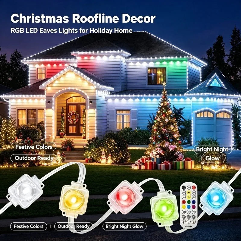 RGB LED Eaves Lights, Permanent Waterproof Outdoor Lights with Remote Control for Roofline Holiday Decor Vue