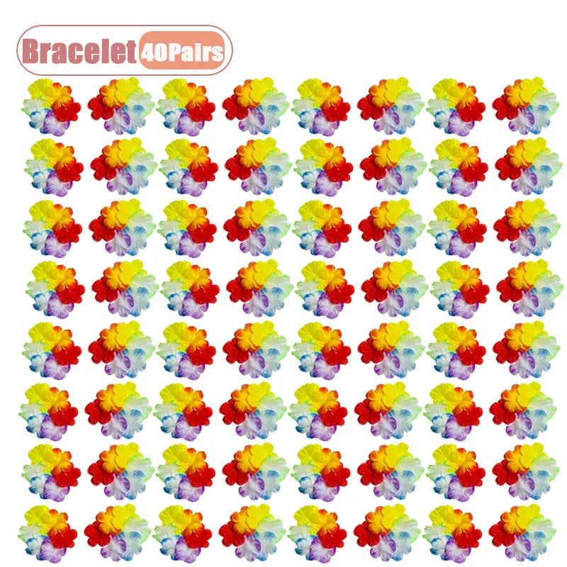 1-40PCS Multicolor Flower Headband with Matching Wrist Corsage for Party Dance Festival Wedding Bridal Shower Decoration Vue Bracelet-40Pairs