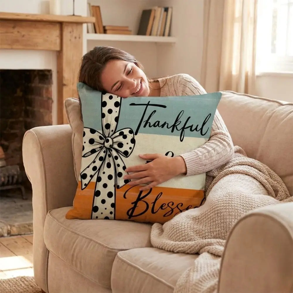 Linen Thanksgiving Printed Pillow Cover Cartoon Soft Pumpkin Sofa Cushion Cover Festive Decorative Comfortable Vue