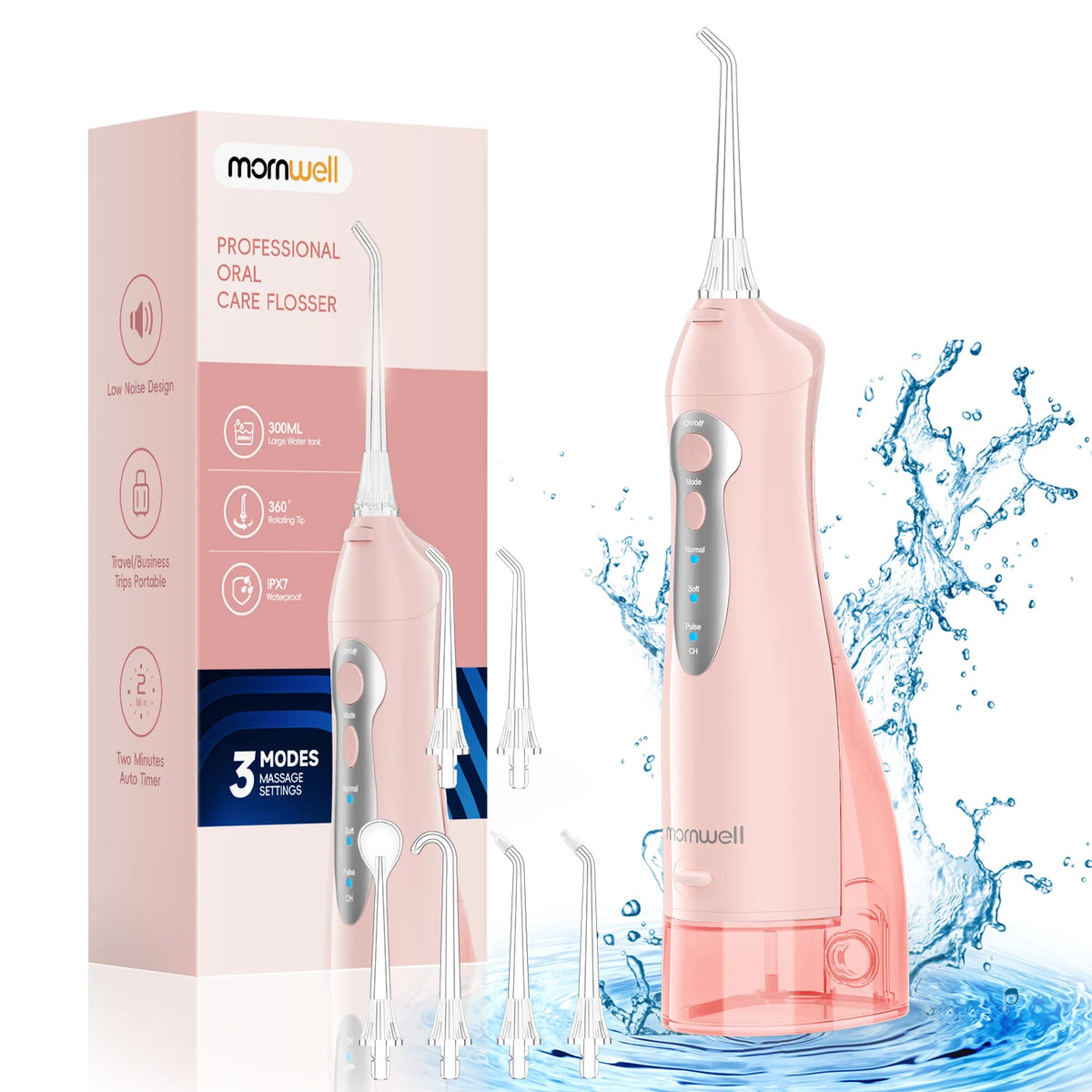 Mornwell Newest D52 Water Flosse Jet Rechargeable Oral Flosser Portable 300ML 6 Nozzles Waterproof Oral Irrigator Teeth Cleaner Vue